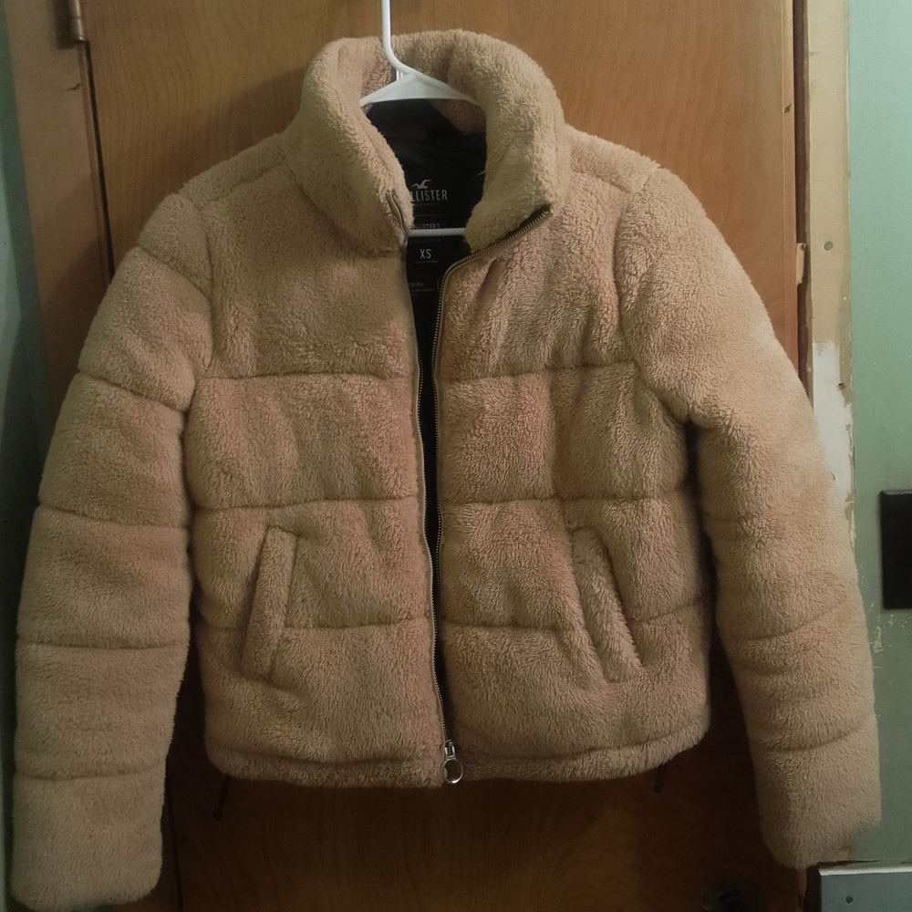 Hollister Puffer Collection Tan Sherpa Thick And Warm Teddy Jacket Size XS